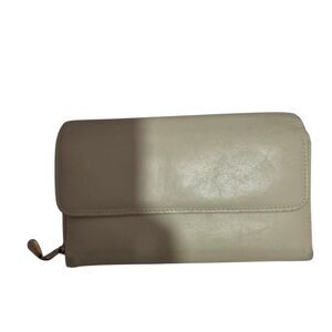Vintage‎ Rolfs Cream Cowhide Leather Wallet Organizer Clutch Checkbook Case